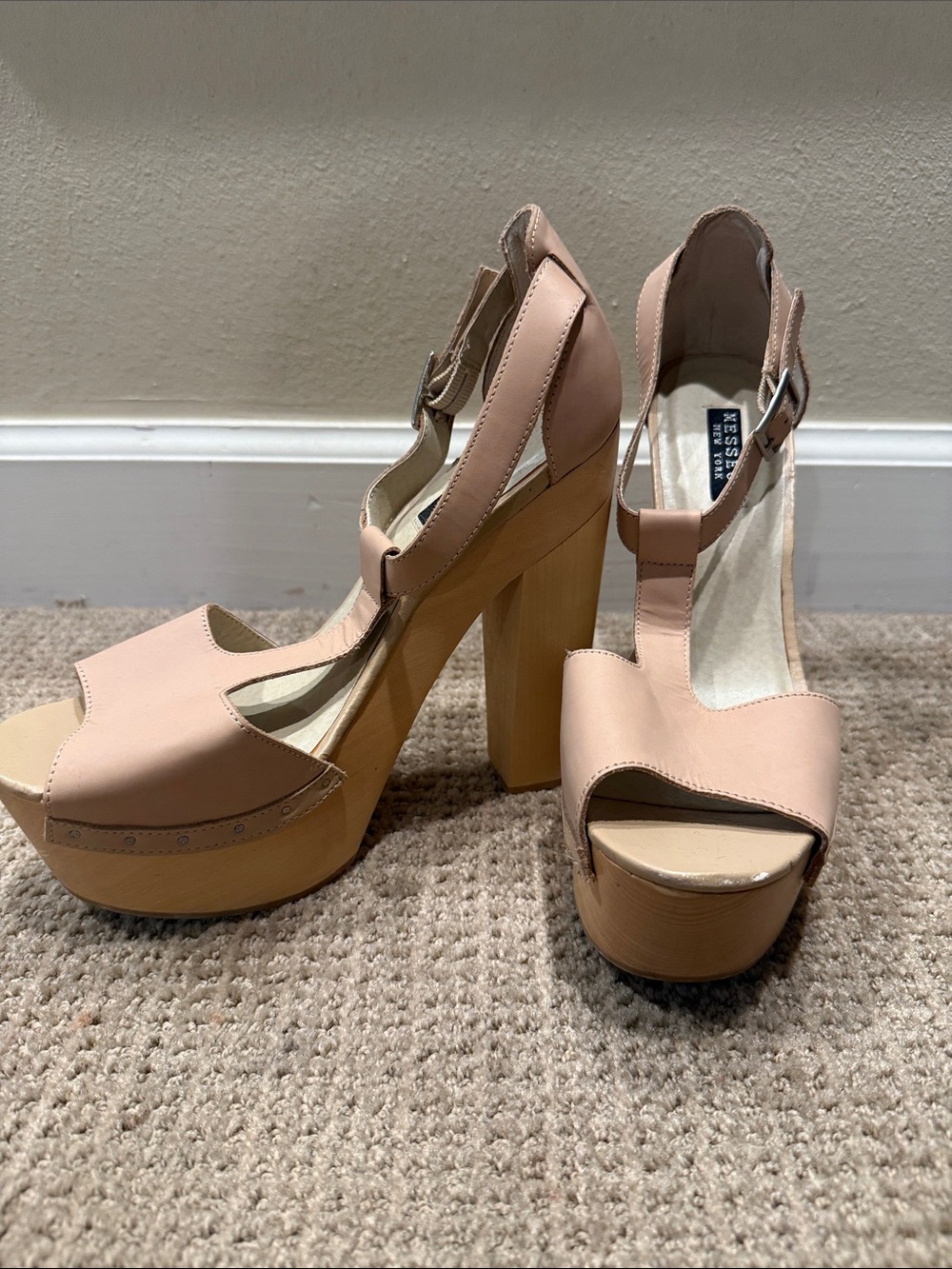 Messeca New York Pink Platform T-Strap Heels